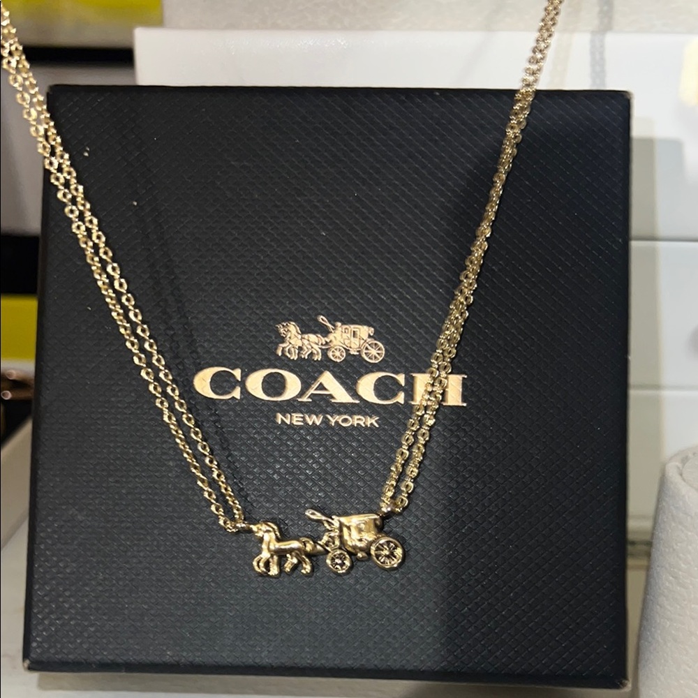 Coach Gold Carriage Pendant Necklace